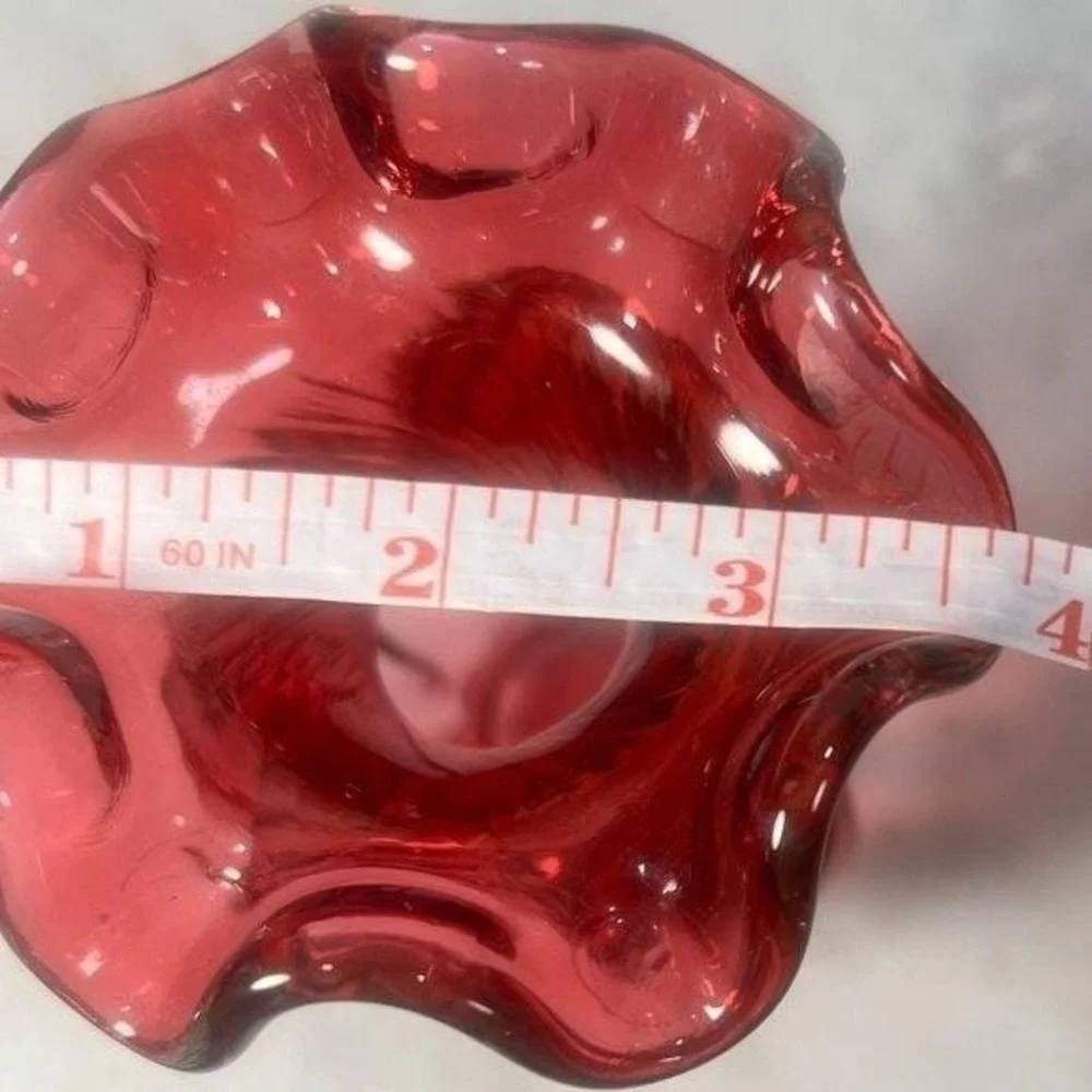 Vtg Fenton Vase Hand Blown Country Cranberry Red Glass Ruffled Optic Swirl Gift